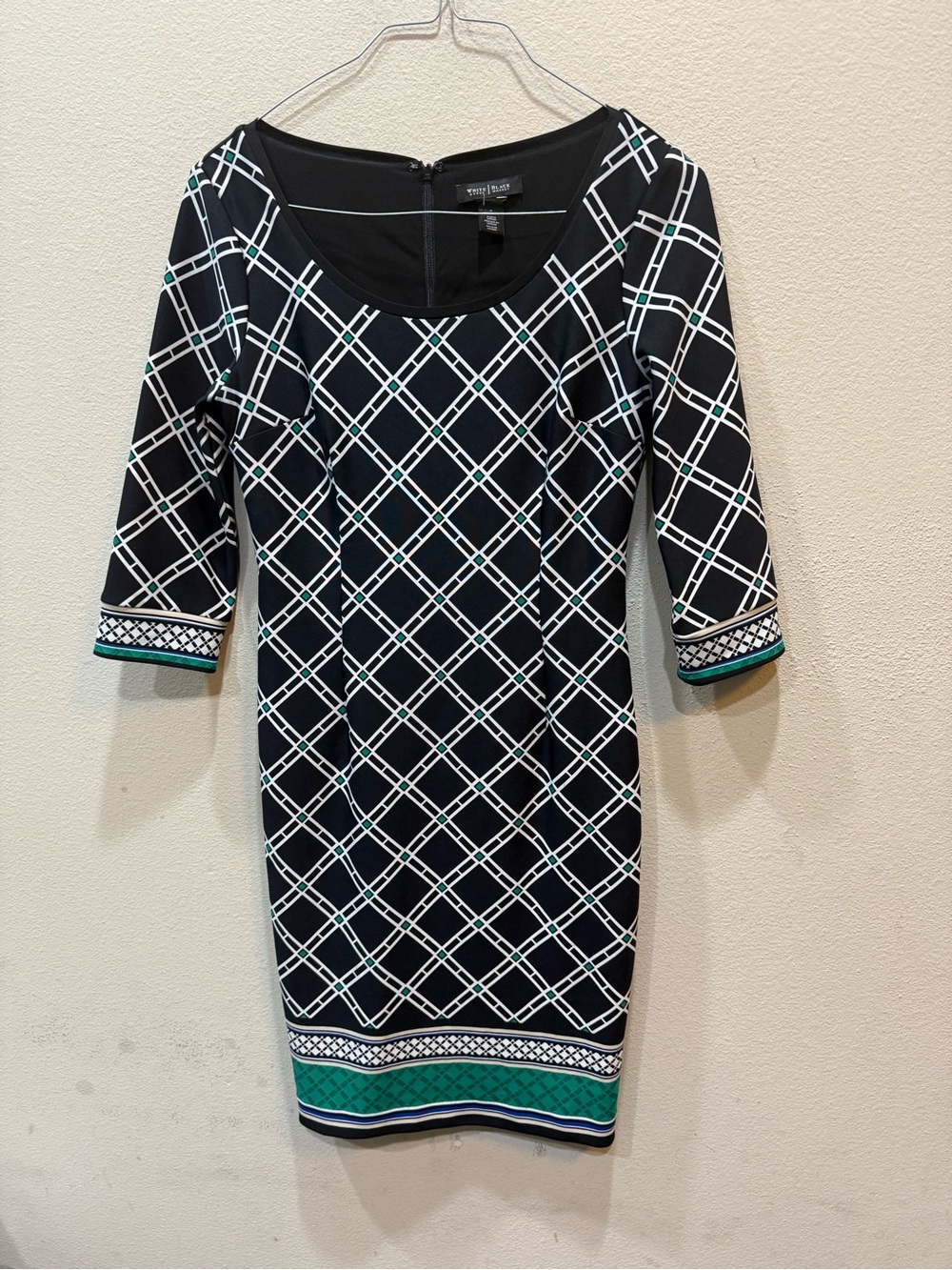 White House Black Market Celtic Plaid Border Hem Stretch Sheath Dress